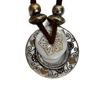 Western Brown Leather Chain Silver Medallion Necklace